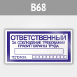 Знак «Ответственный за соблюдение требований правил охраны труда», B68 (металл, 200х100 мм)